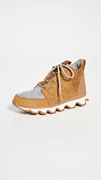 Sorel Kinetic Caribou Waterproof Suede And Felt Ankle Boots In Camel Brown