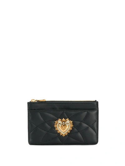 Dolce & Gabbana Medium Devotion Quilted Card Holder In Black