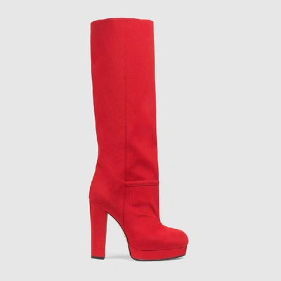 Gucci Ribbed Fabric Platform Boots In Red