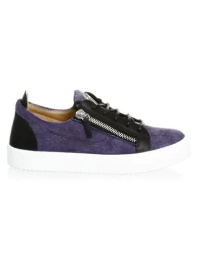 Giuseppe Zanotti Suede Low-top Sneakers In Jeans