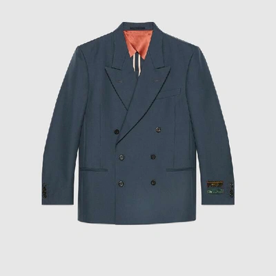 Gucci Men's Military Drill Double-breasted Jacket In Blue