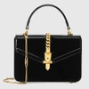 Gucci Sylvie 1969 Patent Leather Mini Top Handle Bag In Black Patent Leather