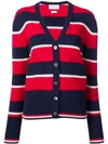 THOM BROWNE WIDE REPP STRIPE RELAXED CARDIGAN