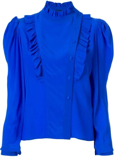 Anna October Magenta Ruffle-trimmed Blouse In Blue