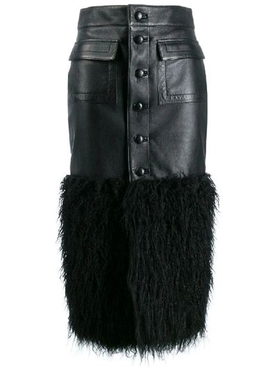 Saint Laurent Faux-feather Trim Fitted Skirt In Black