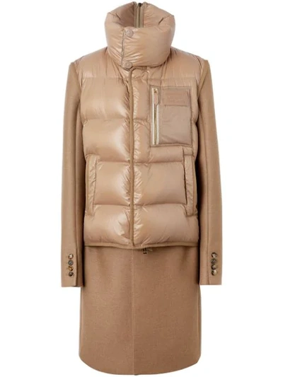 Burberry Down-filled Gilet Detail Camel Hair Tailored Coat In Brown