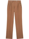 BURBERRY ZIP DETAIL WOOL TWILL PLEATED TROUSERS