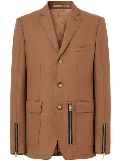 Burberry English Fit Zip Detail Wool Tailored Jacket In Brown