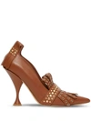 BURBERRY STUDDED KILTIE FRINGE LEATHER POINT-TOE PUMPS