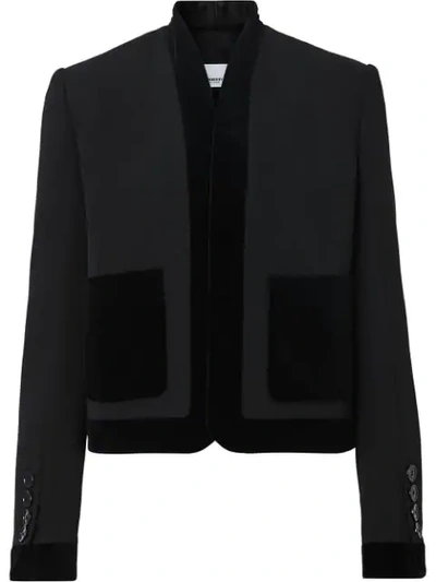 Burberry Velvet Detail Wool Tailored Jacket In Black