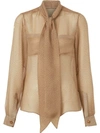 BURBERRY FISH-SCALE PRINT SILK OVERSIZED PUSSY-BOW BLOUSE