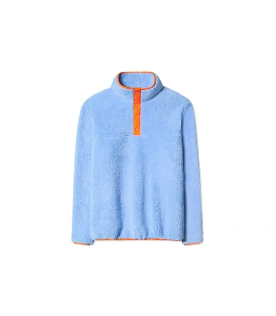Tory Sport Sherpa Fleece Snap Pullover In Ace Blue
