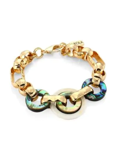 Akola 10k Yellow Goldplated, Abalone & Horn Chain Link Bracelet