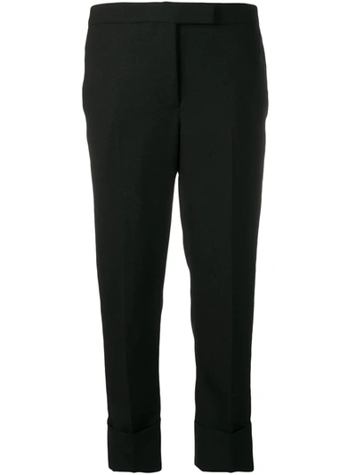 Thom Browne Stripe Roll Cuff Wool Twill Pants In Black