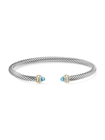 David Yurman Sterling Silver & 18k Yellow Gold Cable Classic Bracelet With Blue Topaz