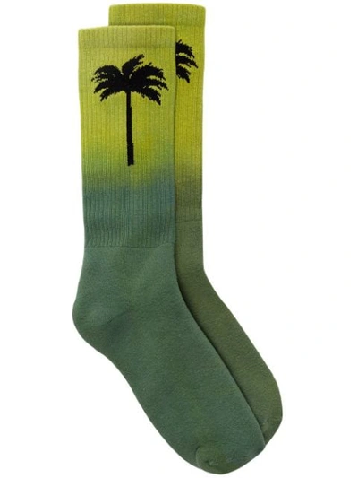 Palm Angels Gradient Palm Tree Print Socks In Green