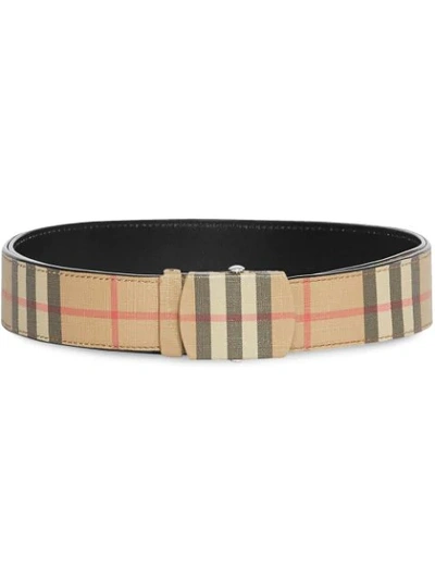 Burberry Men's Vintage Check E-canvas Belt In Beige,black,red