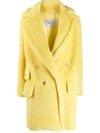 Max Mara Fluffy Double-breasted Coat In Yellow