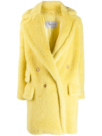 Max Mara Fluffy Double-breasted Coat In Yellow