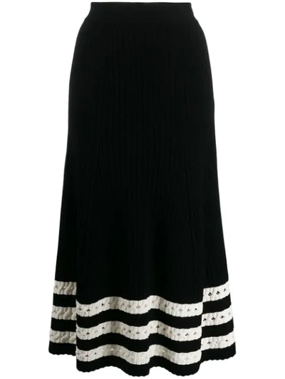 Alexander Mcqueen Pointelle-trimmed Cable-knit Midi Skirt In Black