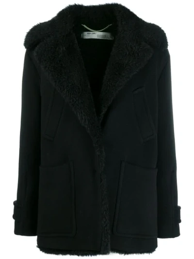 Off-white Woman Embroidered Peacoat In Black