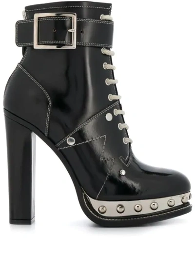 Alexander Mcqueen Studded Metallic Platform Sole Ankle Boots In Nero