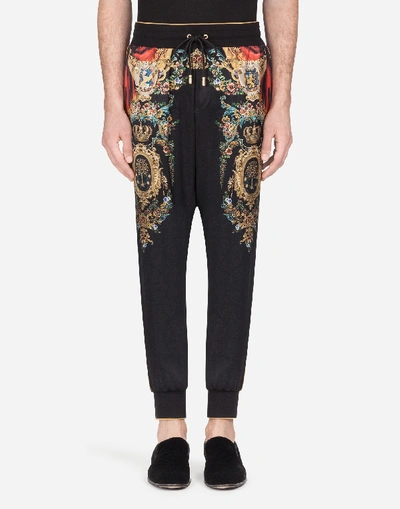 Dolce & Gabbana Silk Pajama Pants With Heraldic Print In Black