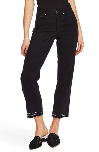 Vince Camuto Studded Cropped Straight-leg Jeans In Jet Black