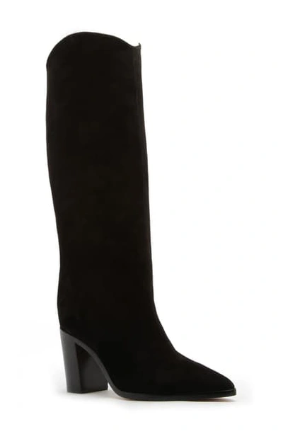 Schutz Analeah Pointed Toe Knee High Boot In Black Leather