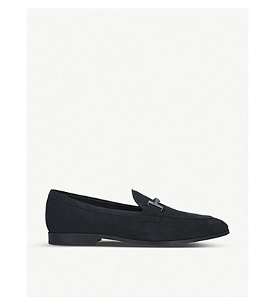 Tod's Double T Suede Loafers In Navy