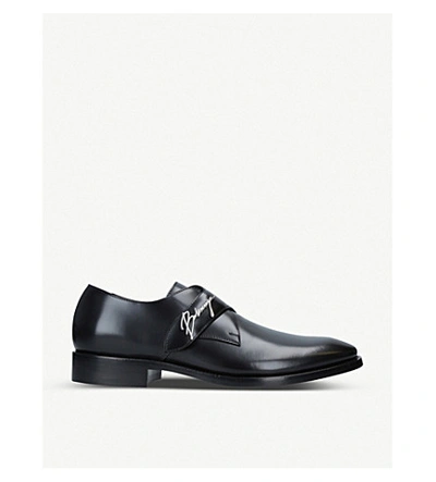 Balenciaga Leather Slip-on Shoes W/ Metal Logo In Black