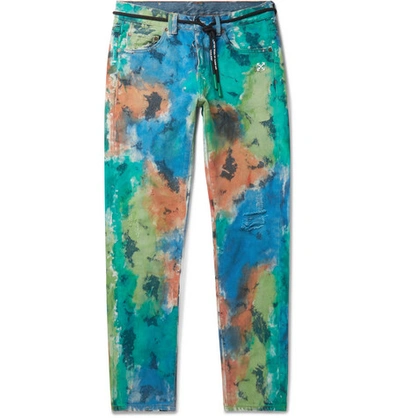 Pre-owned Off-white Slim Fit Painted Distressed Denim Jeans Multicolor
