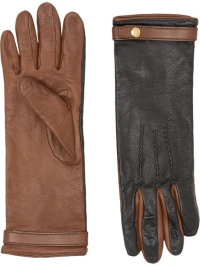 Burberry Two-tone Panelled Gloves In Black