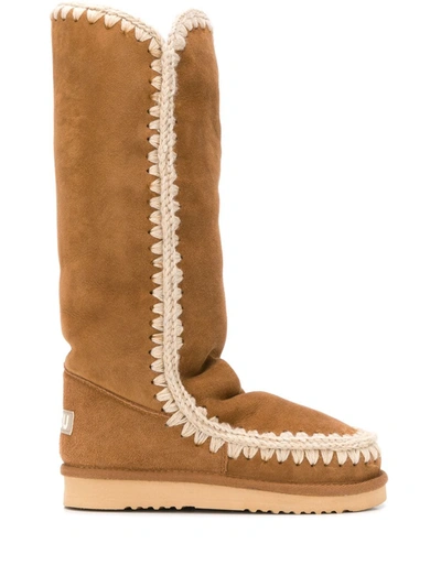 Mou Woven Detail Boots In Brown