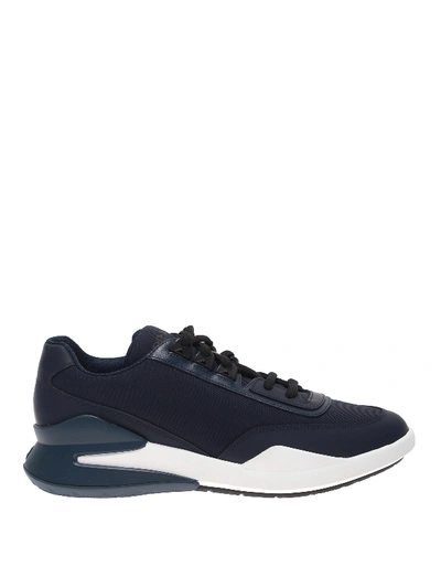 Prada Leather And Nylon Sneakers In Blue