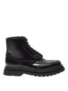 PRADA BRUSHED LEATHER BROGUE ANKLE BOOTS