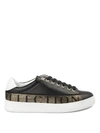 VERSACE Logo band black leather sneakers