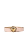 Dolce & Gabbana Devotion Logo Heart Buckle Leather Belt In Pink
