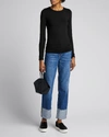 Majestic Soft Touch Flat-edge Long-sleeve Crewneck Top In Noir