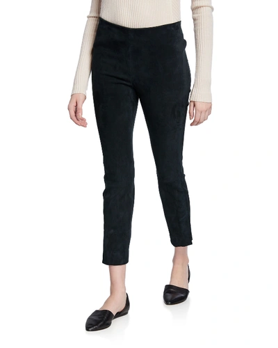 Vince Stretch Suede Split-hem Cropped Pants In Coastal Blue