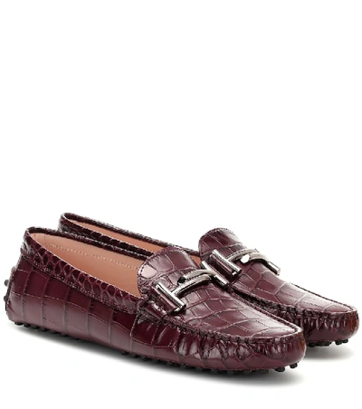 Tod's Gommino Croc-effect Leather Loafers In Purple