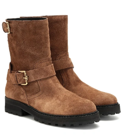Tod's Distressed Suede Ankle Boots In Brown