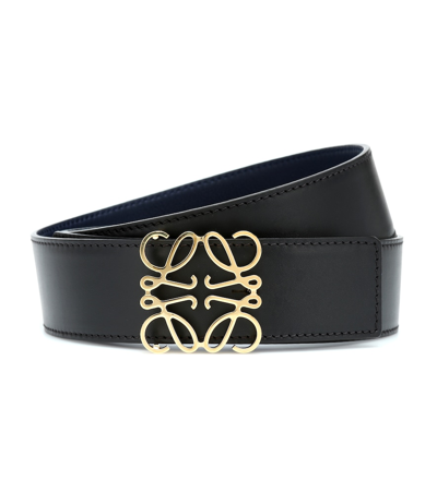 Loewe Anagram-buckle Reversible Leather Belt In Black,blue