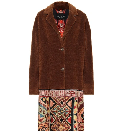 Etro Patterned Hem Wool And Alpaca Blend Coat In Brown