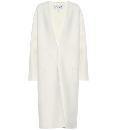 Loewe Collarless Wool And Cashmere-blend Coat In White