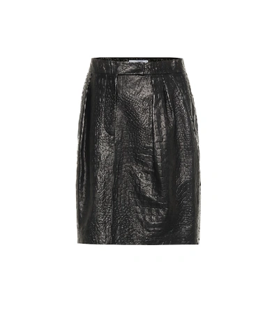 Max Mara Manila Pleated Croc-effect Leather Mini Skirt In Black