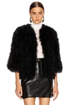 Yves Salomon Cropped Feathered Satin Jacket In Noir