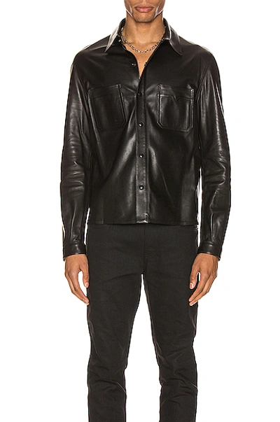 Saint Laurent Leather Shirt In Black