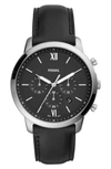 Fossil Neutra Chronograph Leather Strap Watch, 44mm In Black/ Black/ Silver