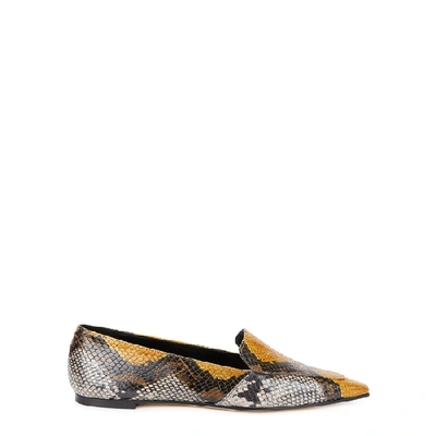 Aeyde Aurora Python-effect Leather Loafers In Yellow